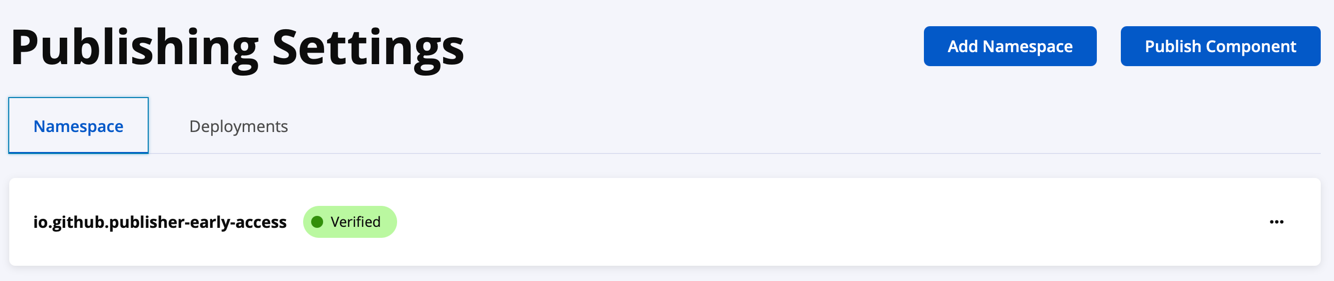 Screenshot showing verified namespace